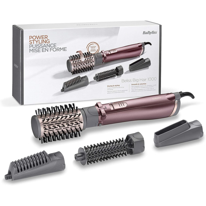 Стайлер для гарячого повітря BaByliss Beliss Big Hair 1000 Вт 4-в-1 з сумкою для зберігання, сірий, AS960E, 39.2