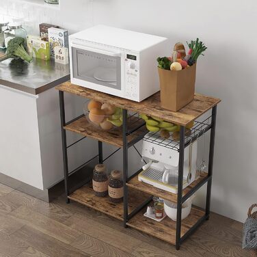 Стеллаж кухонний Sogesfurniture з підставкою для мікрохвильової печі, 90x40x83 см, чорний & горіх (Вінтаж-коричневий)