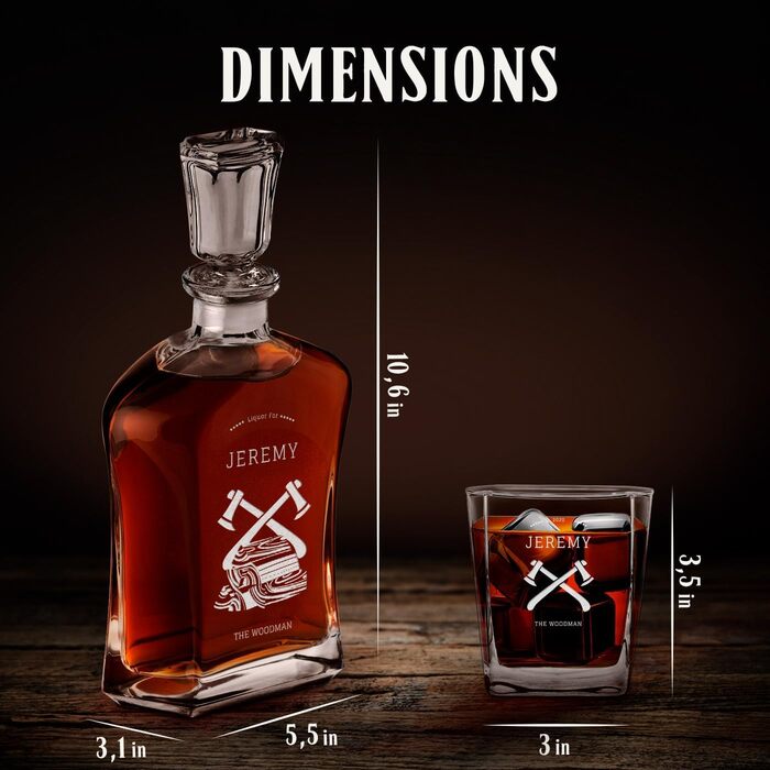 Мавертон Віскі Карафа + Набір склянок (2/4/6) з гравіюванням - 700 мл - Віскі Декантер - Подарунок на День народження для чоловіків (дерев'яний підставник)