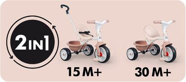 Триколісний велосипед Smoby Be Move Beige з ручкою-штовхачем, ременем безпеки, металевим каркасом та педальним механізмом, для дітей від 15 місяців