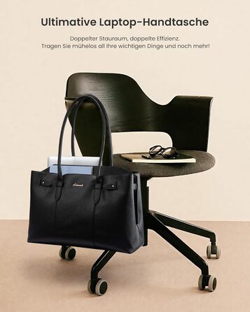 LOVEVOOK Сумка для ноутбука 15.6 дюймів, жіноча, велика, водонепроникна, шкіряна, для роботи, навчання, офісу, універсальна, чорна