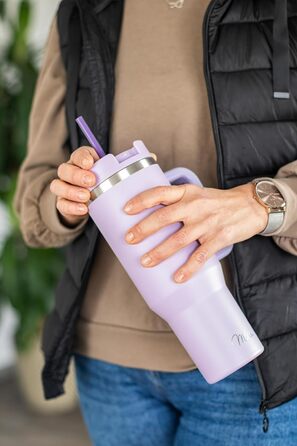 Термокружка Milu 1200 мл з трубочкою та ручкою – подарунок на Пасху для жінок та чоловіків | Подарунок тато, мама, друг, подруга | Подарунок на День батька, День матері | Подарунок для дідуся та бабусі (ліловий)