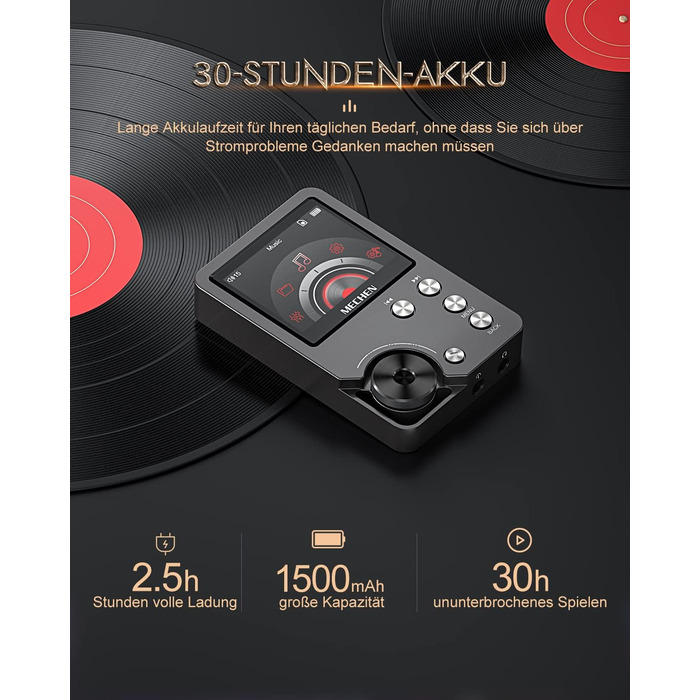 MECHEN M30 Hi-Res MP3 плеєр, HiFi DSD FLAC DAC, цифровий аудіоплеєр із підтримкою CUE, без втрати якості, портативний DAP з 64GB пам’яті, розширення до 256GB, сірий