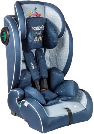 Автокрісло Disney Mickey Mouse з кріпленням ISOFIX для безпеки дитини зростом від 76 до 150 см з Міккі Маусом, Мінні Маус, Дональдом Даком, Плутоном і Гуфі на синьому тлі