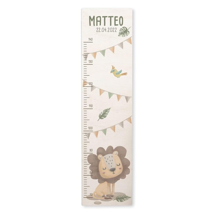 Іменна дитяча вимірювальна паличка з кольоровим принтом на ваш вибір - 70-140 см - Дерев'яна вимірювальна паличка для дитячої кімнати - Дитяча вимірювальна паличка для прикраси стін - Іменний подарунок дитині (лев)