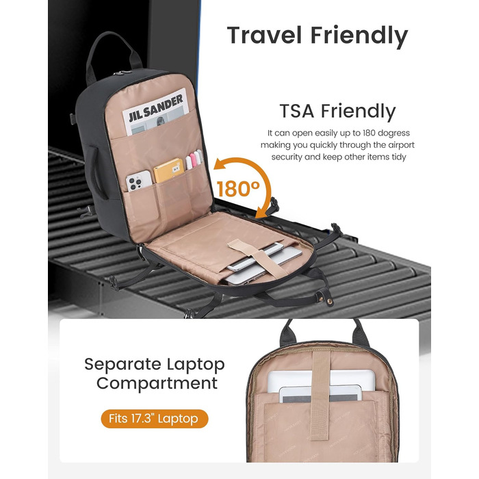 LOVEVOOK Рюкзак для ручної поклажі для жінок, великий, для ноутбука 17.3 дюймів, водонепроникний, для подорожей, ділових поїздок, у літак, світло-рожевий