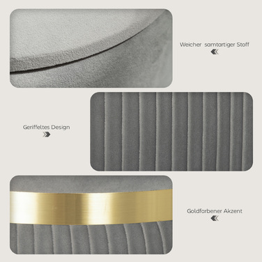 Пуф-контейнер, обтягнутий оксамитом, знімний верх, м'яке сидіння та приховане місце для зберігання, світло-сірий