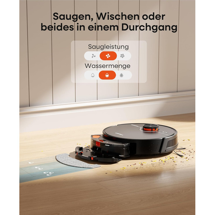 Робот-пилосос з функцією миття 5000Pa, потужний робот-пилосос з базою для самостійного очищення 3.5L, час роботи до 180 хвилин, навігація LiDAR, для збору шерсті тварин та прибирання килимів, керування через додаток, чорний