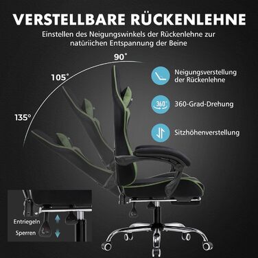 Ігровий крісло GTPLAYER з масажем, підніжка, підголовник, поперекова подушка, оббивка з тканини, білий/зелений
