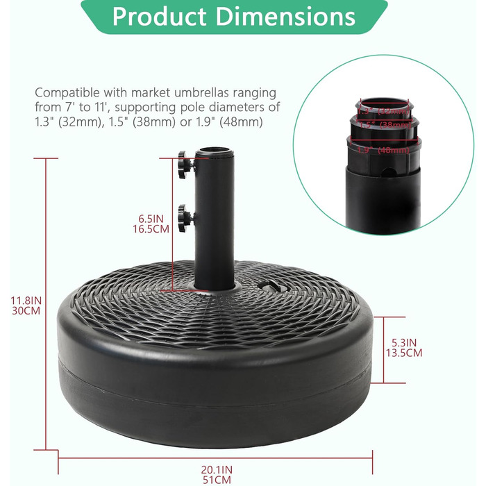 Підставка для парасольки Robuster Helios&Hestia, пластикова, для вулиці, з можливістю засипання водою/піском, 31,8 кг, чорна