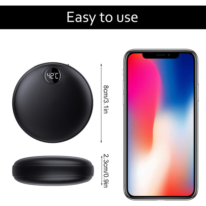 Електричний грієчка для рук EXTSUD: портативний, акумуляторний, USB Powerbank. Чудовий подарунок на зиму для чоловіків та жінок (чорний)