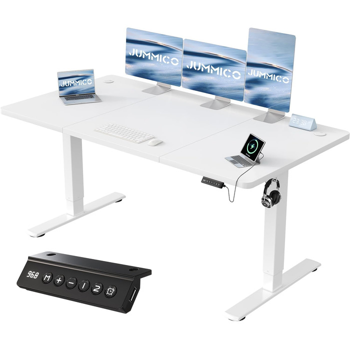 Регульований стіл JUMMICO з USB-портом для зарядки, електричний, 160 x 70 см, білий