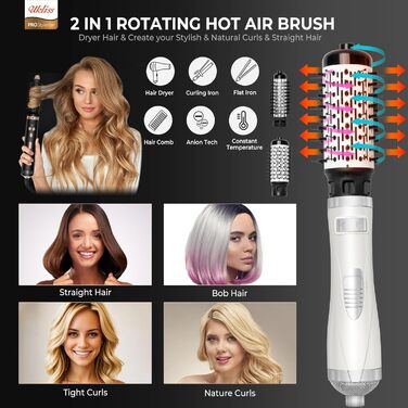 В-1 Air Styler щітка з теплим повітрям, фен для завивки, щітка для випрямлення, 1000 Вт, для будь-якої довжини волосся (срібло), 6-