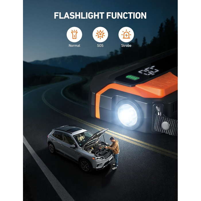 AstroAI MF16 Powerbank для запуску авто з компресором 150 PSI, 6000A, для 12V авто, мотоциклів, SUV, з LED-дисплеєм, помаранчевий