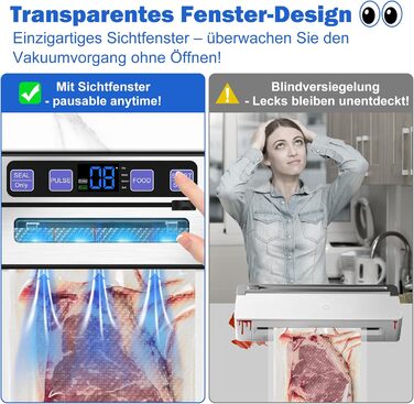 Вакууматор для продуктів 7 в 1 з подвійним швом, професійний вакуумний пакувальник з цифровим таймером, вбудованим різаком та 50 пакетами, сріблясто-чорний