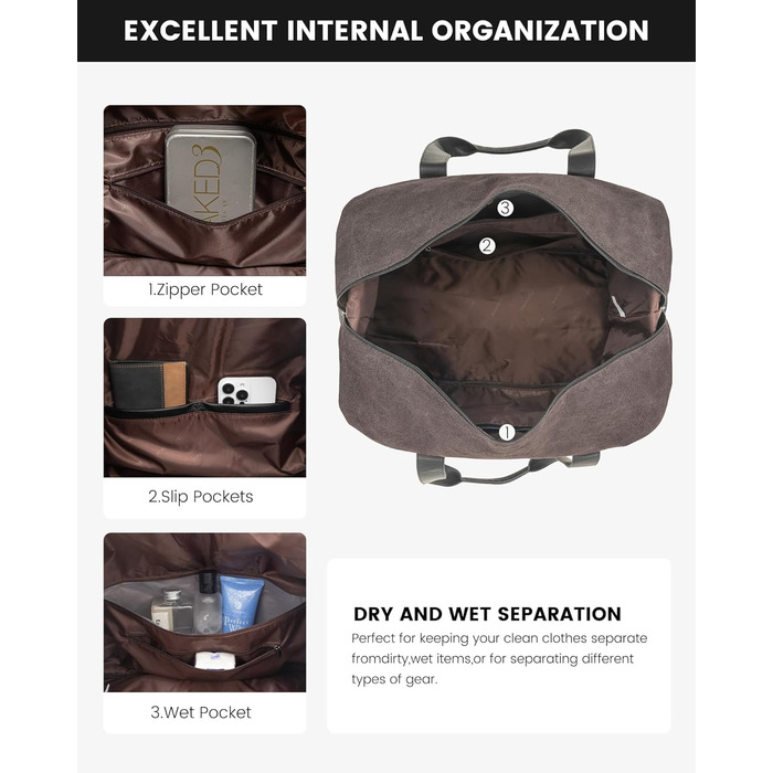 Спортивна сумка LOVEVOOK для жінок, дорожня сумка-валіза, дорожня сумка-мішок, валіза ручної поклажі, сумка для подорожей, сумка для пологів, сумка для одягу, сумка з відділенням для взуття, з косметичкою, бежево-коричнево-чорна (canvas), 50x38x25 см