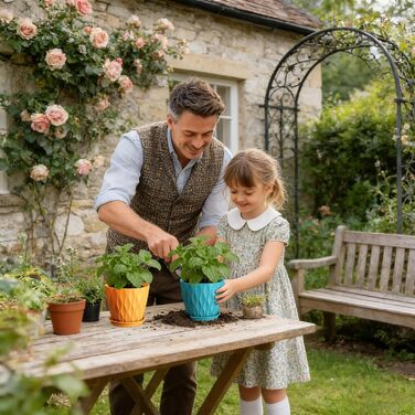 Набір горщиків для квітів 20 см, 5 шт. - пластикові горщики з піддонами та дренажними отворами, 3D-фактура, для монстери, герані та кімнатних рослин, (різні кольори, Ø 15 см, 5 шт.)
