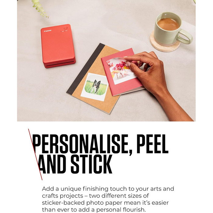 Canon Selphy QX20: Портативний фотопринтер для смартфонів. Друк через Wi-Fi, термосублімація, 2 розміри наклейок, зарядка USB-C. Колір: теракота (без чорнил/паперу)