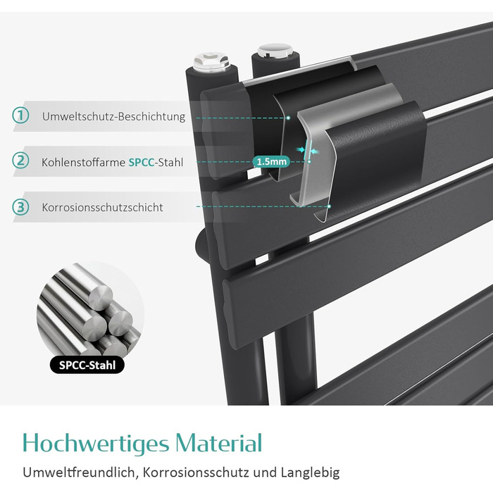 Електричний рушникосушар EMKE 104x50 см, чорний, 529W, бічний підключення