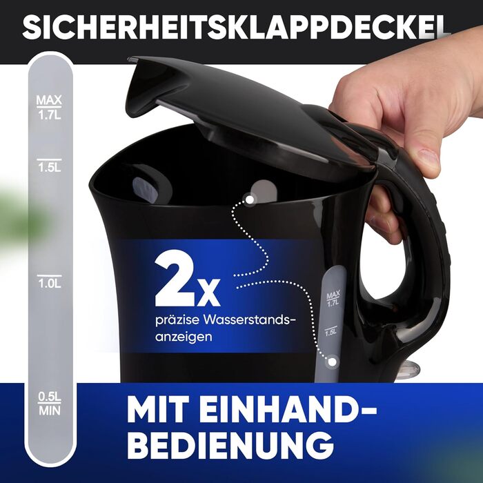 Чайник, Чайник, Чайник 1,7 л з автоматичним і ручним відключенням, знімний фільтр від накипу, макс. 2200 Вт, Чайник WK 3445 (Чорний)