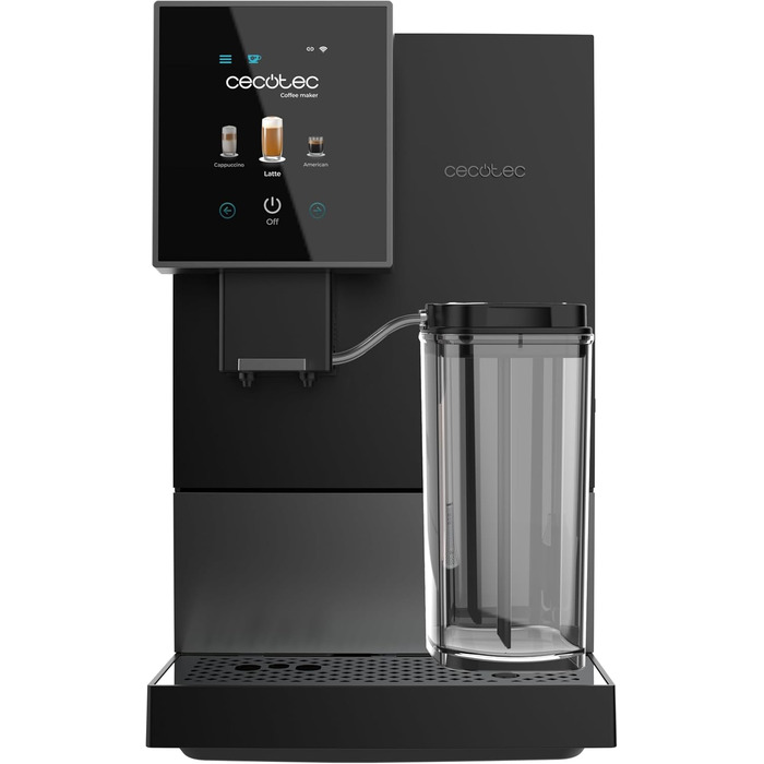 Кавомашина автоматична Cecotec Cremmaet Compactccino 19 Bar з термоблоком, Wi-Fi, меле каву, 1,1 л резервуар для води, 400 мл молока (Black Silver)