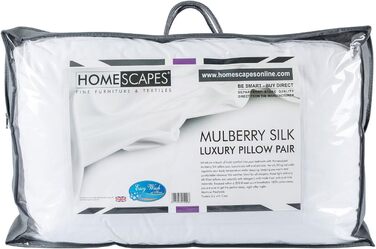 Подушка Homescape з шовковим наповнювачем 48 х 74 см, подушка для сну середньої м'якості з шовковичним шовком і сумішшю поліестеру, шовкова подушка з чохлом зі 100 бавовни