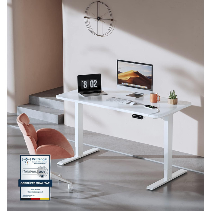 Електричний регульований стіл MAIDeSITe з 2 моторами, 4 пам'яттю та захистом від зіткнень (72-120 см, білий)