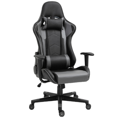 Крісло ігрове Vinsetto Ergonomic, поворотне, з екошкіри та піни, чорного кольору, розміром 67,5x74x126-136 см, для комфортної роботи та ігор.