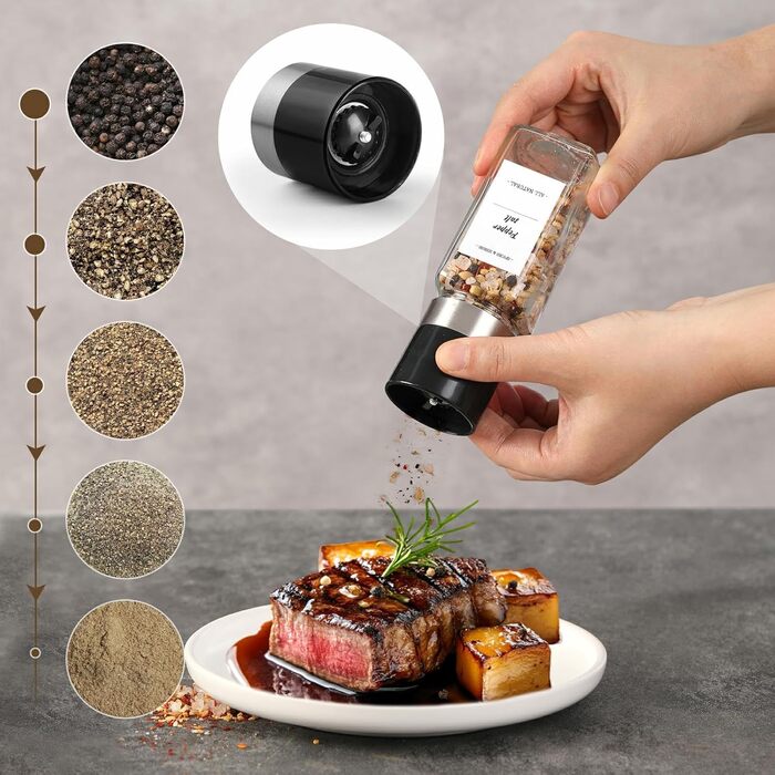 Набір скляних банок для спецій FRIBERG (20 шт.) з дерев'яними кришками, млини для спецій, етикетки