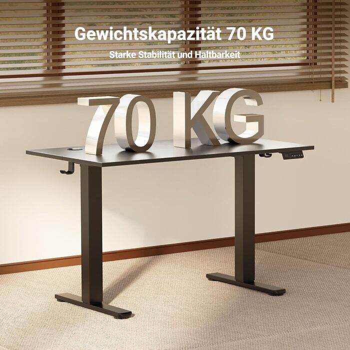 Електричний регульований стіл Claiks 120x60 см з пам'яттю, з гачками, чорний