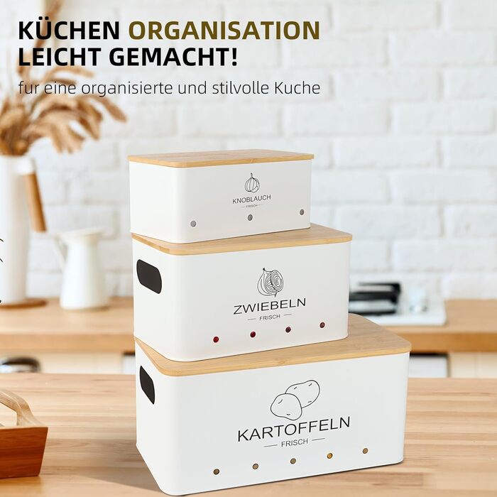 Набір контейнерів для зберігання картоплі, цибулі та часнику - 3 шт. (Бежевий, прямокутний)