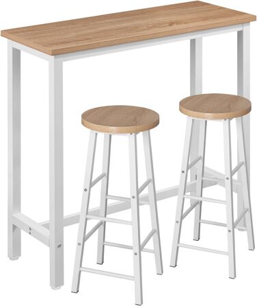 Набір барних стільців WOLTU: стіл та 2 стільці з металу та дерева (100x40x100 см, світлий дуб)