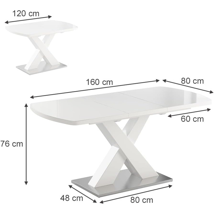 Розсувний обідній стіл Vicco Chinto, 120-160 x 80 см, чорний/білий