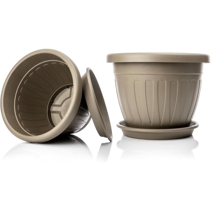 Квітчалка BigDean 3X з підставкою, 50x38 см, мокко - водостійкий горщик для квітів, UV-стійкий, з водозливом, з міцного пластику, для дому та саду, Made in Europe