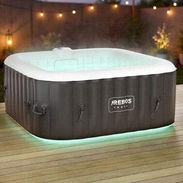 Надувний гідромасажний басейн-джакузі Arebos Whirlpool 154x154 см з LED-підсвіткою, підігрівом та 100 масажними форсунками на 4 особи, 600 л, з кришкою