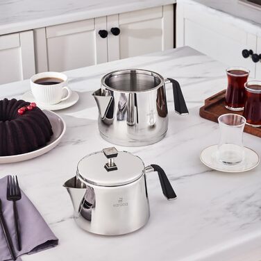 Набір для заварювання чаю Karaca New Mira: турка, чайник 1л, чайник 2л з нержавіючої сталі, сумісний з індукцією, миється в посудомийній машині