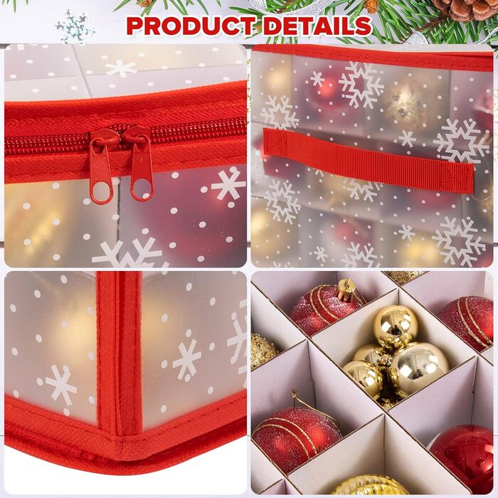 Коробки для зберігання новорічних прикрас (2 шт.), прозорі, з перегородками, 30x30x30 см