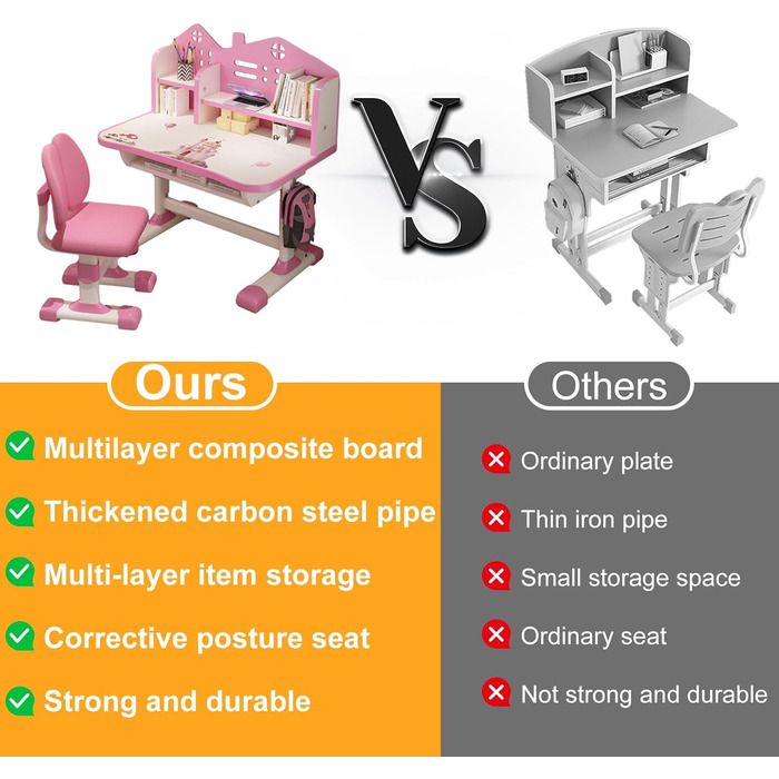 Набір дитячих столів і стільців Fairnull з регулюванням висоти, стіл для навчання, стіл для шкільного навчання, рожевий