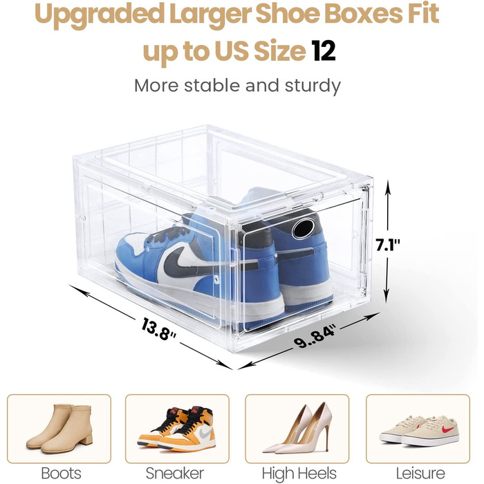 Прозорі коробки для взуття Amlla, що складаються, ящики для зберігання взуття для шафи, міцна коробка для взуття, проста в збірці, підходить для США Розмір 12 (35.25x18 см) прозорий, 10 шт., 10 шт.