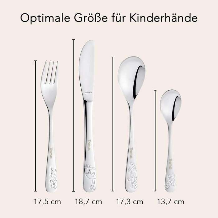 Дитячий набір столових приборів Kinderbesteck з гравіюванням імені, від 3 років, персоналізований, подарунок на хрещення, день народження, дитячий посуд, ферма (Друзі лісу)