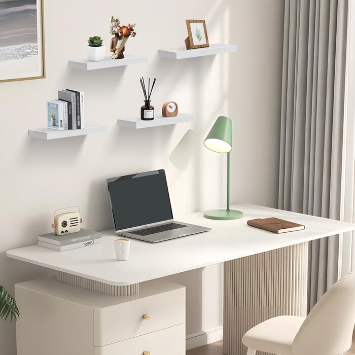 Набір настінних полиць 4 шт. білі, MDF, 40x14x3 см - для книг, декору, настінні стелажі