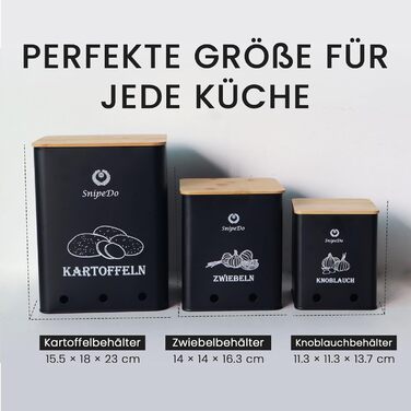 Набір коробок для зберігання картоплі, цибулі та часнику – 3 шт. Металеві овочеві контейнери з картопляницею та очищувачем – чорний колір