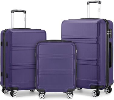 Набір валіз KONO 3 в 1: велика, середня, маленька. Тверді валізи з ABS, ручні, з TSA замком (фіолетовий)