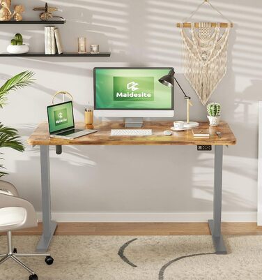 Регульований стіл MAIDeSITe 160 x 80 см з електроприводом та LED-підсвіткою (S1 Pro) сірий + вінтажний коричневий