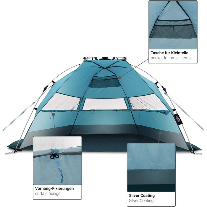 Захист від ультрафіолету (UV80), пляжний намет із системою швидкого підйому, панорамний вид на 360 Oceanblue