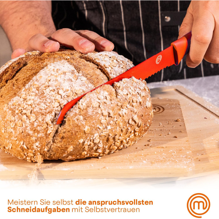 Набір ножів MasterChef 5-ти частинний: кухарський, хлібний, сатокі, овочевий, універсальний. З нержавіючої сталі, гострі, чорний, Soft-Touch ручки.