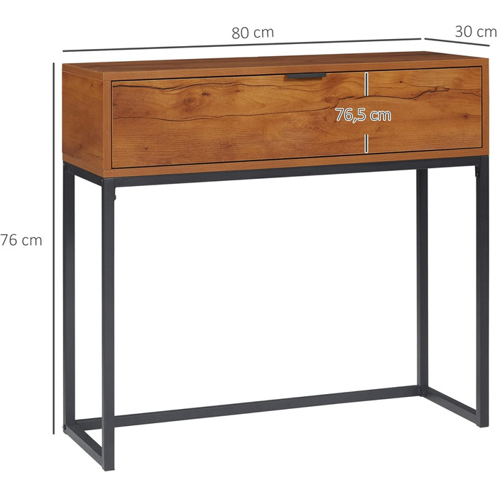 Консольний стіл з місцем для зберігання, журнальний столик Стіл для передпокою в промисловому дизайні, приставний столик для входу, вітальні, передпокою, сталевий, натуральний, 80 х 30 х 76 см 80L x 30W x 76H см