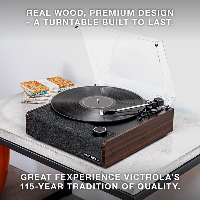 Програвач вінілу Victrola Eastwood II, чорний, з Bluetooth 5.1, вбудованими динаміками, технологією Vinyl-Stream, трьома швидкостями та картриджем Audio Technica AT-3600LA, ретро дизайн