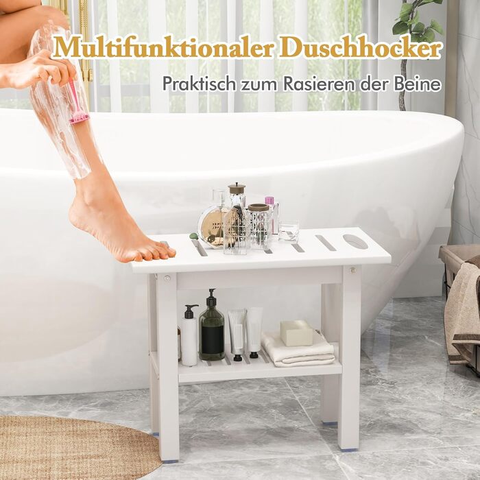 Крісло для ванної кімнати RELAX4LIFE з ручками та полицею, біле, до 150 кг - лавочка для душу з гумовими ніжками