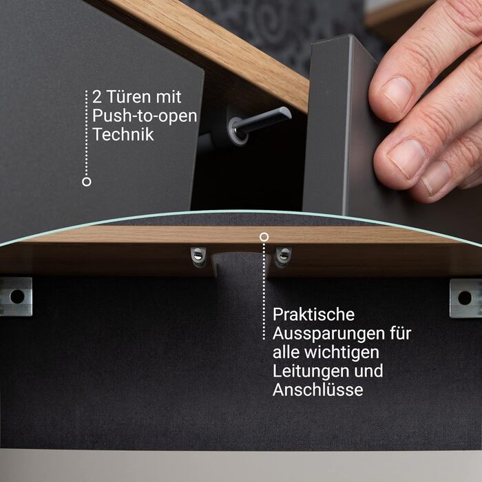 Тумба під раковину FACKELMANN Finn, коричневий світлий, 60 см, ретро стиль, Push-to-Open, без ручок, Made in Germany (Антрацит, тумба + раковина)